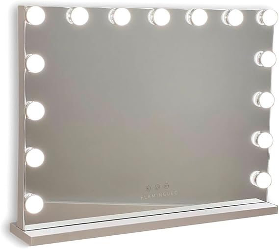 Lighted Makeup Mirror, Dressing Table, LED 15 Lights, 3 Modes, Dimmable, Touch Control, USB Port, Magnifying Accessory Included, White, 58 x 46 x 12 cm