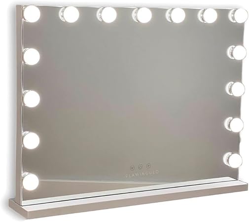Lighted Makeup Mirror, Dressing Table, LED 15 Lights, 3 Modes, Dimmable, Touch Control, USB Port, Magnifying Accessory Included, White, 58 x 46 x 12 cm