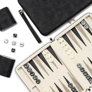 Lingle LG-3001 Leder Backgammon-Set Schwarz