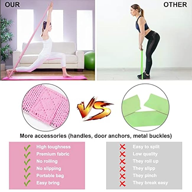 Resistance Bands with Handles,Pull Up Bands Fabric Long Resistance Bands Set of 10 Long Workout Bands with Door Anchor, Handles, Exercise Bands for Working Out, Weight Training