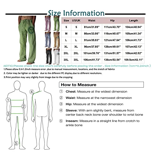 Linen Pants Men,Mens Pants Mens Casual Linen Cotton Pants Elastic Waist Loose Fit Straight-Legs Drawstring Summer Beach Yoga Long Trousers Men's Pants Mens White Ivory Linen Stretch Pants Men Khaki,M #TOP4