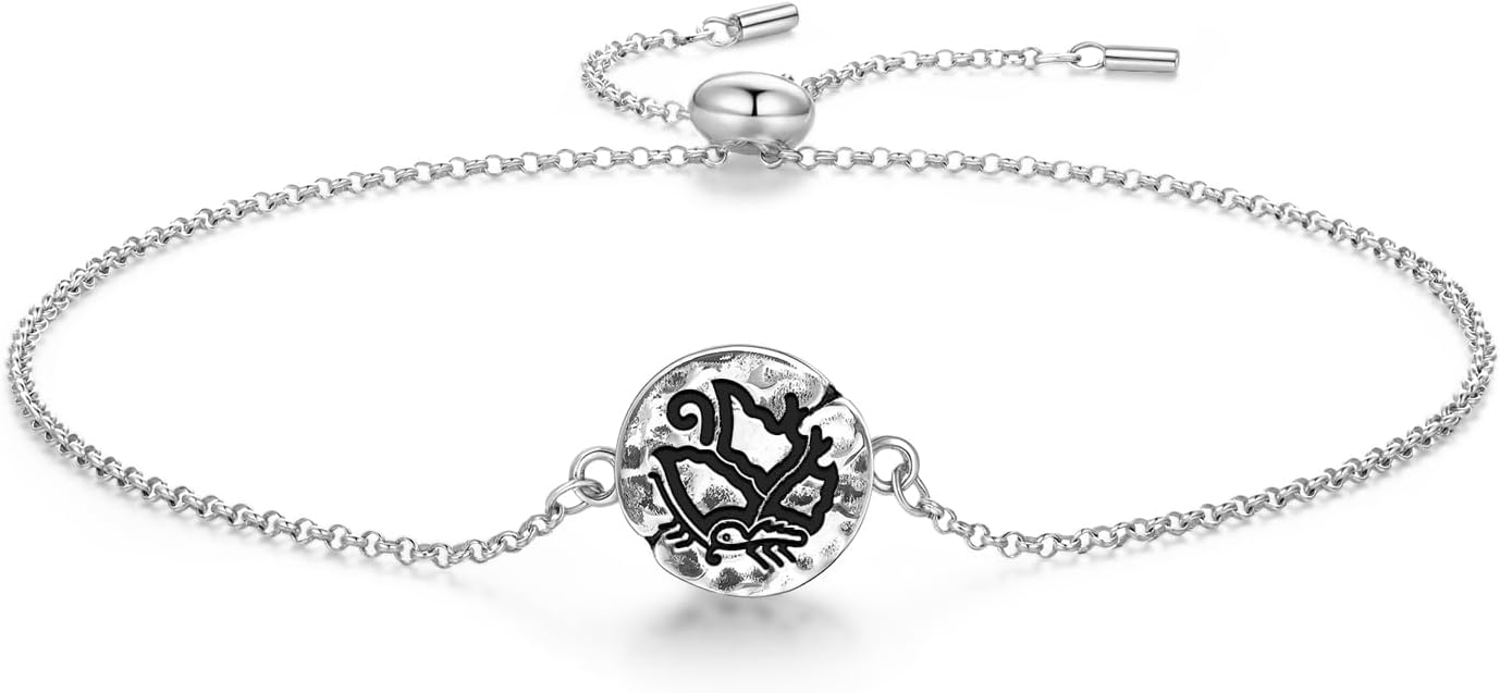 Japanese Oda Kiso Symbolic Engraved 925 Sterling Silver Adjustable Slider Bracelet