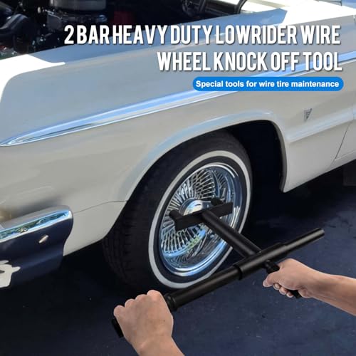 Image of 2 Bar Heavy Duty Lowrider Wire Wheel Knock Off Tool, Wire Wheel Knock Off Tool & Bar with Anti-Scratch Rubber Pad, Fit for Zenith /Dayton /Luxor /Chinas Lowrider