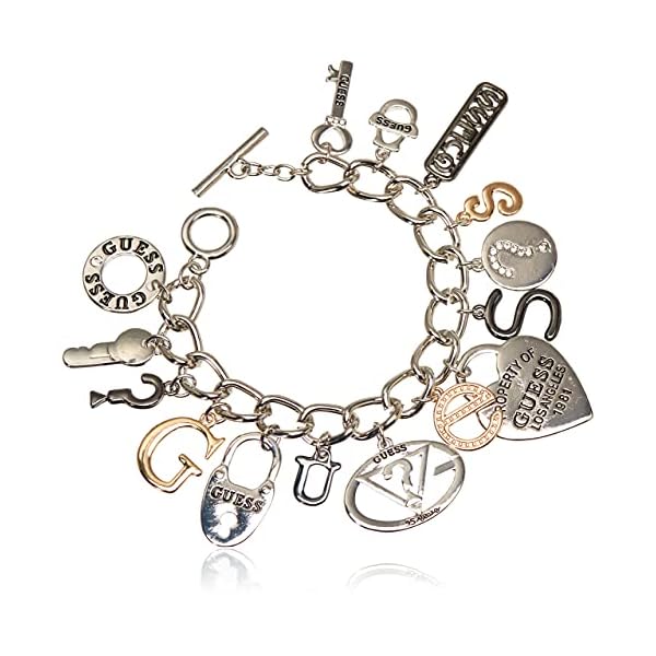 GUESS-Basic-Mixed-Metal-Logo-Charm-Toggle-Charm-Bracelet GUESS "Basic Mixed Metal Logo Charm Toggle Charm Bracelet
