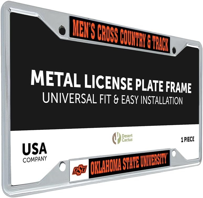 Desert Cactus Oklahoma State University License Plate Frame OSU Cowboys Car Accessories Tag Holder for Front or Rear of Car (Men's Cross Country and Track)