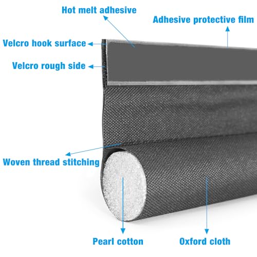 HIULLEN Tochtstopper voor deuren, deurafdichting, dubbele afdichting, tochtstopper, windstopper voor warmte-isolerend en energiebesparend, tochtstopper tegen tocht en lawaai (grijs) - Image 8