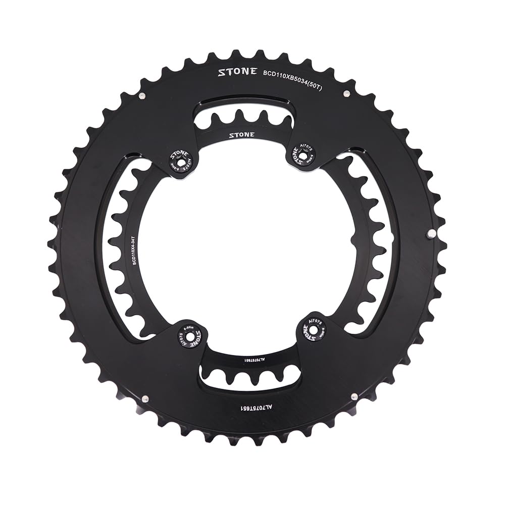 STONE - Platos Redondos 2X 110 BCD Compatible con Shimano (FC) Carretera y Rotor 4x110BCD Road Road CNC Aluminio 7075-T651, 4 Brazos, 5800 105, 6800 Ultegra, 9000 Dura Ace