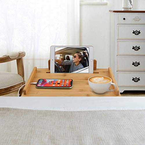 Bedside Table Caddy, Bamboo Nightstand Bed Shelf, Bedside Organizer Tray for Bunkbed with Cup Holder & Cable Slots (Include Watch Headset Stand)-Beebo Beabo - Thumbnail 2