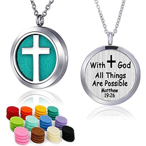 Essential Oil Diffuser Necklace Pendant Aromatherapy Diffuser Locket 49 Pads Women Jewellery Gift for Mum (Cross Diffuser Necklace) Cover