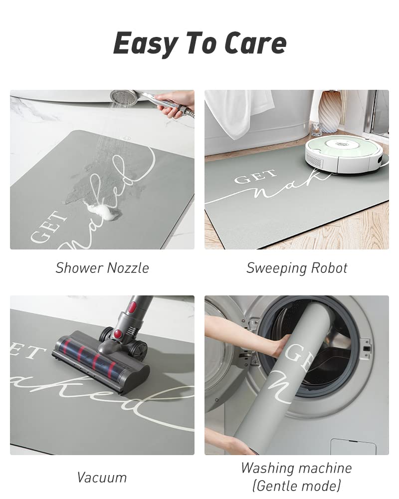 Get Naked - Alfombrilla de baño antideslizante gris con goma de alta calidad, suave de diatomeas para baño