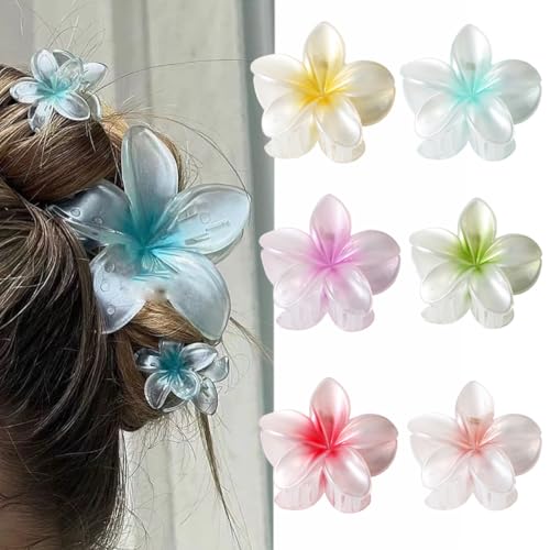 6 PCS Hawaiian Plumeria Flower Hair Clips for Women - Non-Slip Claw Clips for Thick and Thin Hair, Hair Accessories for Women Girls Holiday Gifts