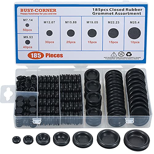 Review Product BUSY-CORNER 185 Pieces Closed Rubber Grommet Assortment, 7 Sizes, Firewall Solid Closed Hole Plug for Wire Electrical Appliance Plumbing