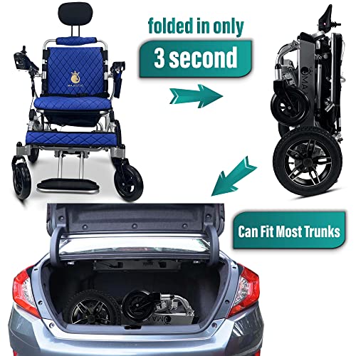 Malisa Electric Wheelchair For Adults, Portable All Terrain Lightweight Wheelchairs, Foldable Motorized Power Wheel Chair, Remote Control, Leather Seat (17.5" Seat) (Blue, Silver Frame) #TOP1