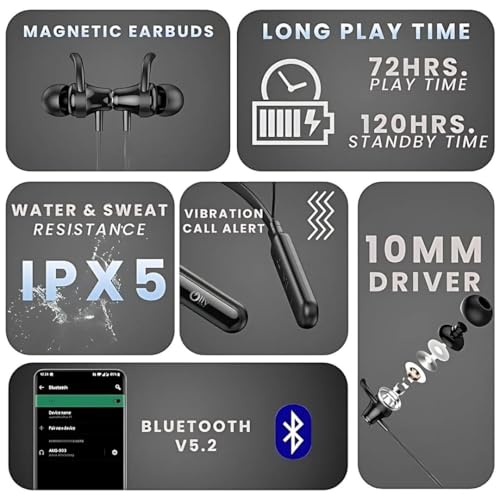 Image of Bluetooth Neckband Headphones, Fast Charge, deep bass, sweatproof Sports, Magnetic, Long Battery, Voice Assistant Support, Wireless in-Ear Headset with mic