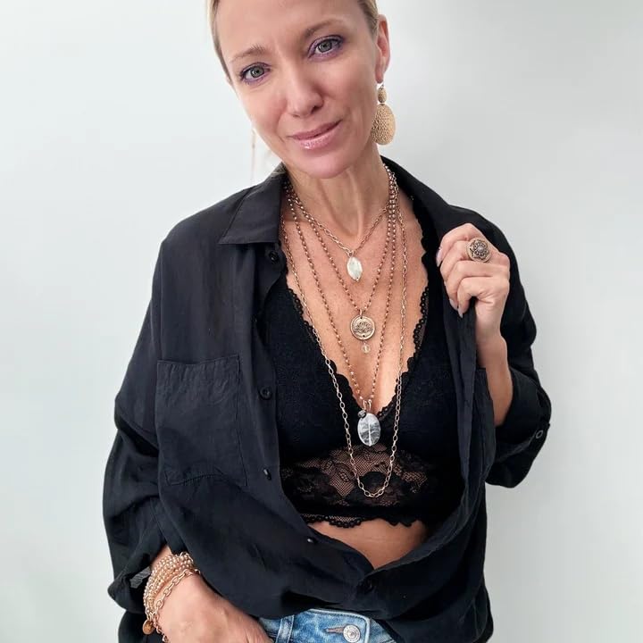 Katia Designs “Remember Who The F*ck You Are” Layering Necklace Bundle – Beaded Necklace with Black Lip Pearl or Crystal Beads & 48" Stainless Steel Chain – Quick-Connect Clasps – Gold or Silver Finish4