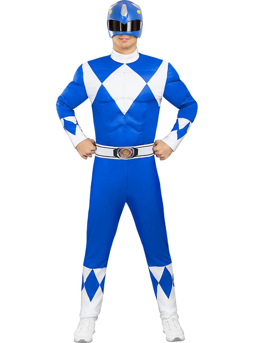 Funidelia Power Ranger Kostüm blau für Herren, Offizielle Lizenz, Größe XL Film und Serien, Superhelden - Verkleidung für Erwachsene für Partys, Karneval und Halloween