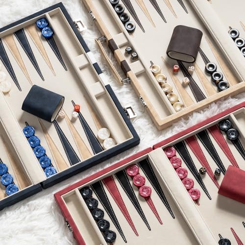 Lingle 15inch Backgammon Sets for Adults, Classic Backgammon Board with Unique Checkers Dice, Faux Leather Exterior and Velvet Interior, Portable Backgammon Travel Set (Blue) - image 8