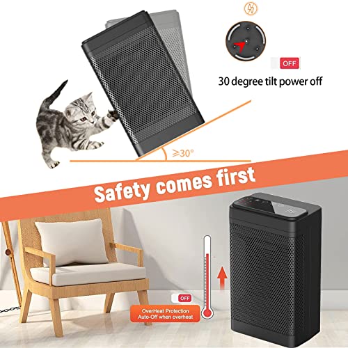 Ventilatorkachel 1500 W, PTC-keramische verwarming met afstandsbediening en touchscreen, ventilatorkachel, energiebesparend, stil, 60 graden oscillatie, 12 uur, met drie modi, oververhittings- en kantelbeveiliging, geschikt voor ruimtes tot 50 ㎡ - Afbeelding 4