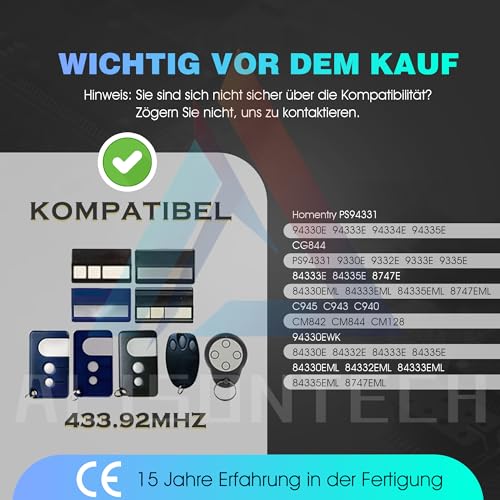 1 X Garagentoröffner Fernbedienung für Chamberlain Liftmaster Motorlift 94335E/84335E/1A6518/1A5639-7/84335EML- Handsender 433.92MHZ 3-Jahres-Garantie