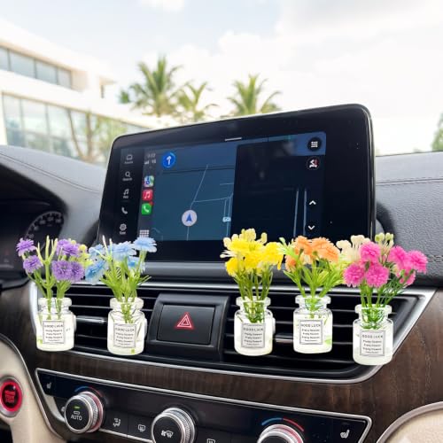 Image of CusDusk 6 Pack Flowers Car Vent Clips, Cute Daisy Plants Vase Air Conditioning Outlet Clip with Fragrance Pads, Charm Scent Perfume Automotive Interior Decorations for Women (6 PCS Luminous)