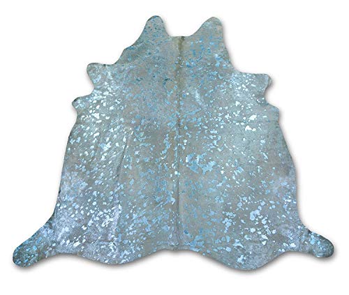 Zerimar Alfombra Piel de Vaca Natural Color: Metalizado Azul | Medidas: 225x220 cm 3.53 m² | Alfombra Salón | Alfombra Decoracion | Alfombra Dormitorio | Alfombra Natural