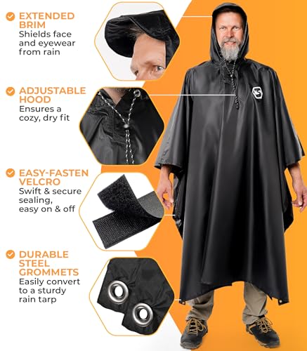 image for Foxelli Rain Poncho for Adults – Extra Long Reusable Waterproof Rain