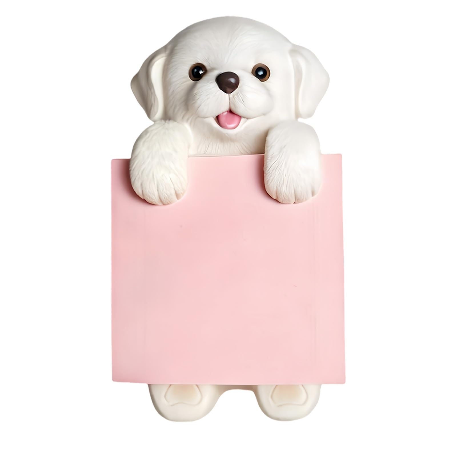 Piceioep Hand Carved Canine Shaped Memo Holder Resin Note Paper Dispenser for Tabletop Display in White and Yellow Colors Dog Themed Offices Accessory