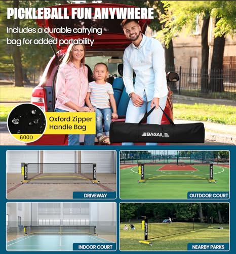 Image of BAGAIL Portable Pickleball Net Set with Wheels, 22 FT Regulation Size & 11 FT Half Court Size 2-in-1 Pickle Ball Net with Ball Collector, Carry Bag, Easy Setup for Outdoor Indoor Driveway - Yellow