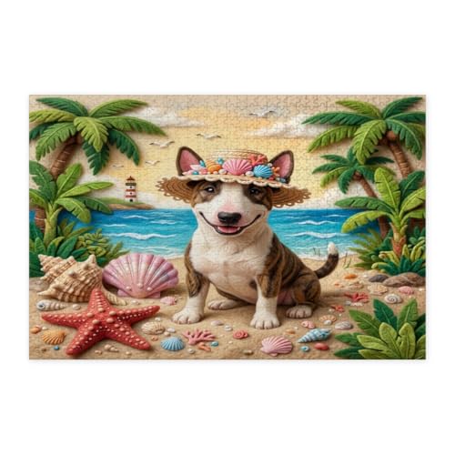Rompecabezas de verano en madera fina de 1000 piezas con estampado exótico de Bull Terrier