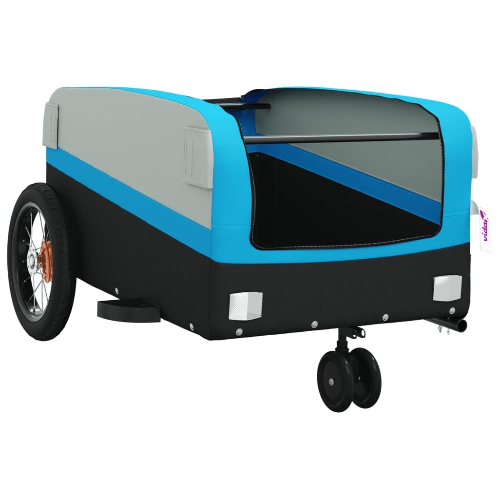 Fahrradanhänger Schwarz aus Eisen mit Tragkraft, x 52,5 x 42, mit Sicherheitsflagge, faltbar für Transport von Gepäck, Lasten, Hunde, Kinder, Outdoor und Alltag