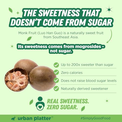 Image of Urban Platter Monk Fruit Sweetener, 200g (Zero Calorie, Keto & Diabetic-Friendly, 1:1 Sugar Replacement, No Aftertaste, Monk Fruit + Erythritol Blend)