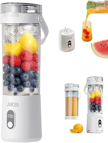 Licuadora portátil, botella exprimidora eléctrica personal 2 en 1 para jugo fresco, vaso exprimidor de viaje sin BPA de 20 onzas y tapa con 12