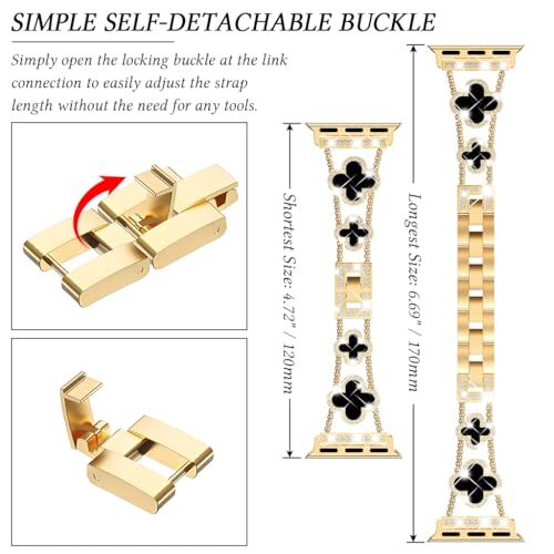 Image of ZORBES Bling Diamond Band Compatible with Apple Watch Bands for Women 40mm 41mm 38mm 42mm Series 11 10 9 8 7 6 5 4 SE 3 2 1, Sparkle Metal Bracelet Wristband, Cute Lucky Clover Dressy for iWatch Band