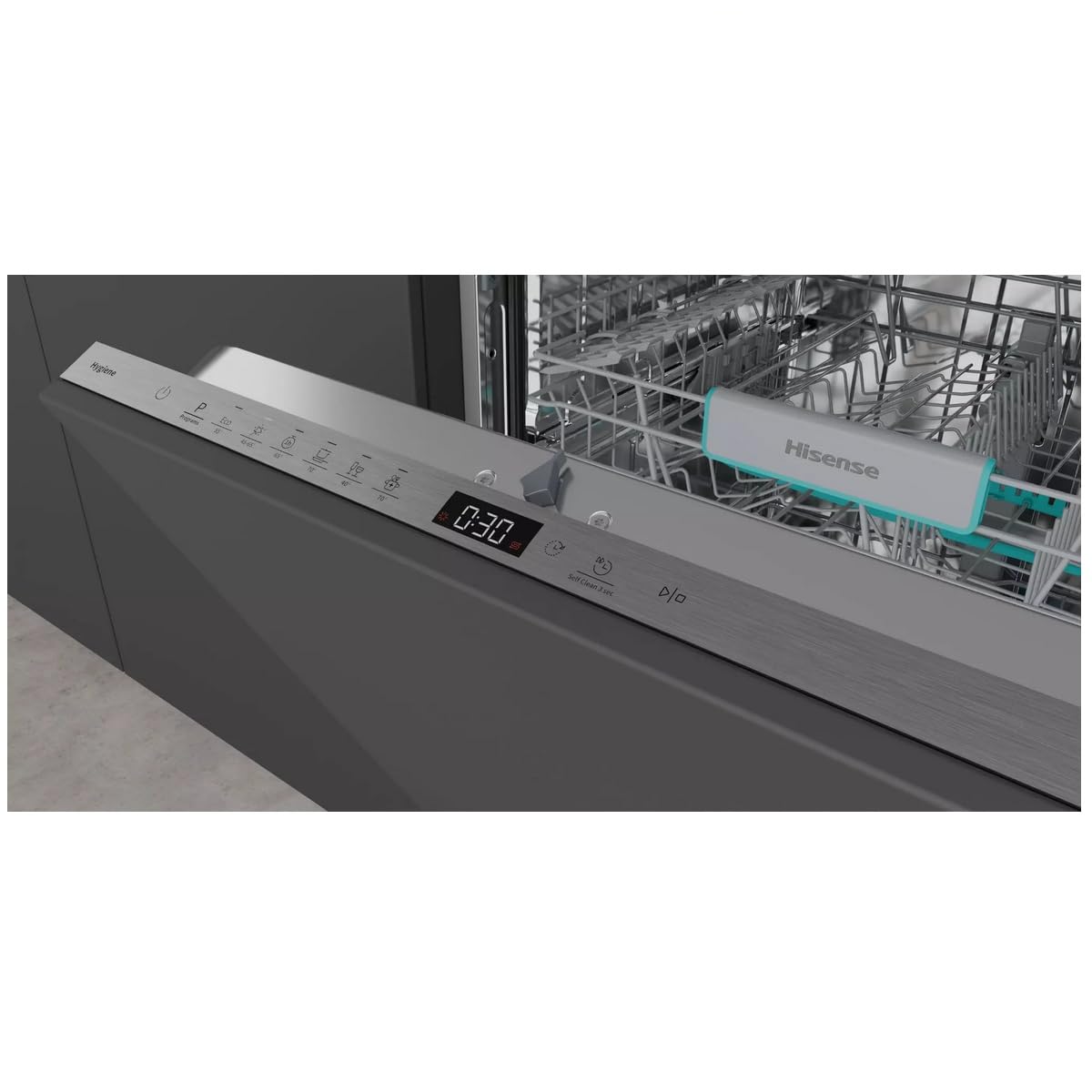 Hisense HV642A65 Lave-vaisselle à encastrer, 16 places, 6 programmes, troisième panier, Total Dry, moteur asynchrone Départ différé, 43 dB, Classe A