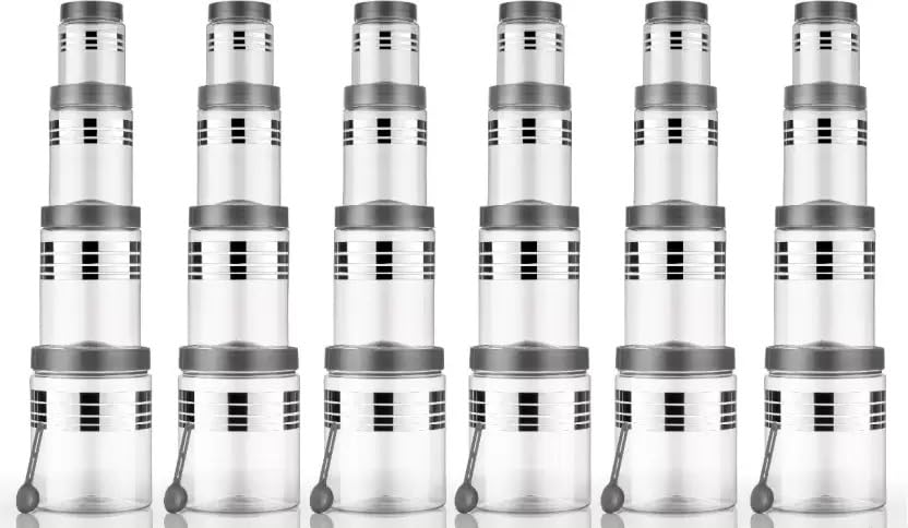 AneriDEALS Plastic Grocery Container - 250 ml, 350 ml, 650 ml, 1200 ml (Pack of 24, Silver) (Silver) 2