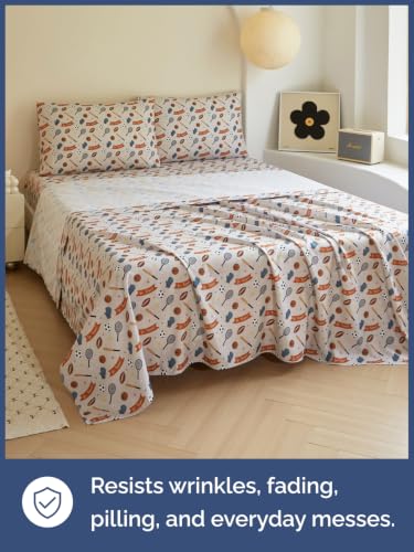 Image of Kids Full Size Sports Bed Sheets - 4 Piece Kids Sports Sheet Set - Game Day Bedding - Ultra-Soft, Cute & Cozy - Breathable & Machine Washable - Wonderful Fun Bed Set for Boys, Girls, Teens & Toddlers