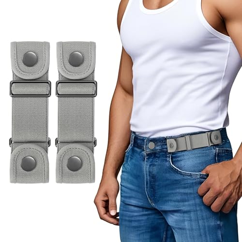 Image of SANSTHS No Buckle Belts for Men Women, Stretch Elastic No Buckle Belt Invisible Buckleless Belt for Jeans