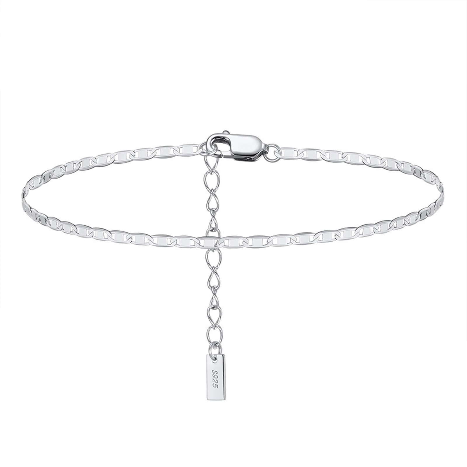 Fußkette Silber 925 Damen, Fußkettchen Einfach 2MM Geometrisch Kette Sommer Barfuß Strand Fusskette