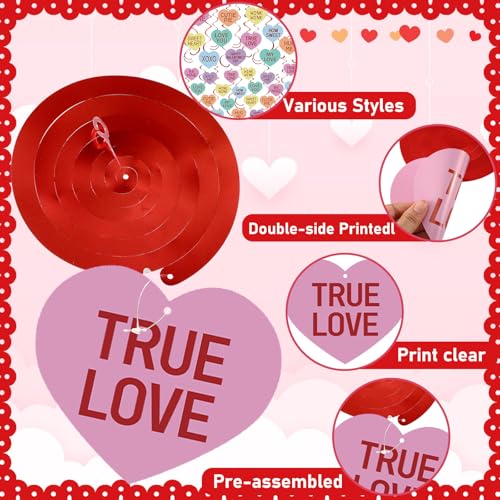 Image of 72 Pcs Valentine's Day Hanging Swirls Decorations Be Mine Love Conversation Valentine Party Decoration Ceiling Decorations Foil Swirls for Home Office Party Favors Supplies