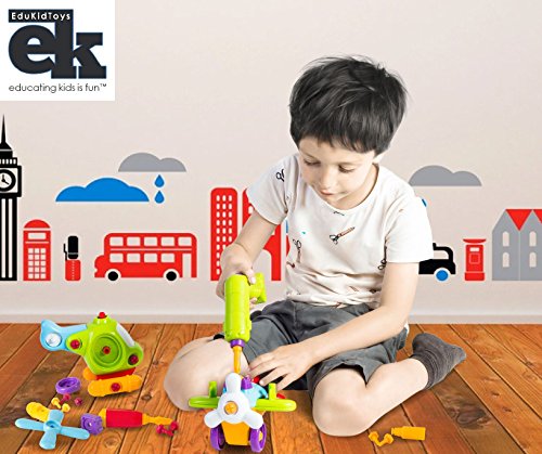 Kids Take Apart Toy Set, Airplane and Helicopter – 46 Piece Build Your Own Vehicle Kit Includes Tools, Parts – Educational Construction and Fun Learning for Toddlers, Boys, Girls – EduKids - Thumbnail 5