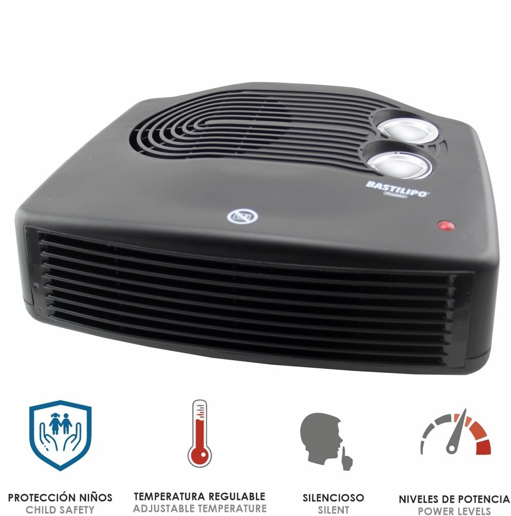 Termoventilador horizontal premium negro, 1000/2000W, termostato, silencioso (58dB) - Modelo: THP-2000N