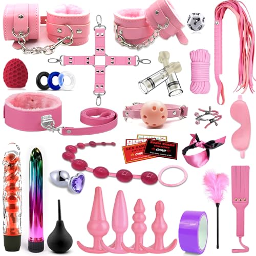 BDSM Set Sex Toy for Couples, 33 Pieces Bondage Kits Adult Sex Toys with Handcuffs Sex Games and Anal Plug Sets for Women Men