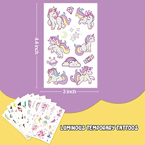 Partywind Luminous Temporary Tattoos For Kids, Waterproof Fake Tattoos Stickers With Unicorn Dinosaur Mermaid Pirate Construction Theme For Boys And Girls, Birthday Gifts Party Decorations Supplies Favors #TOP4
