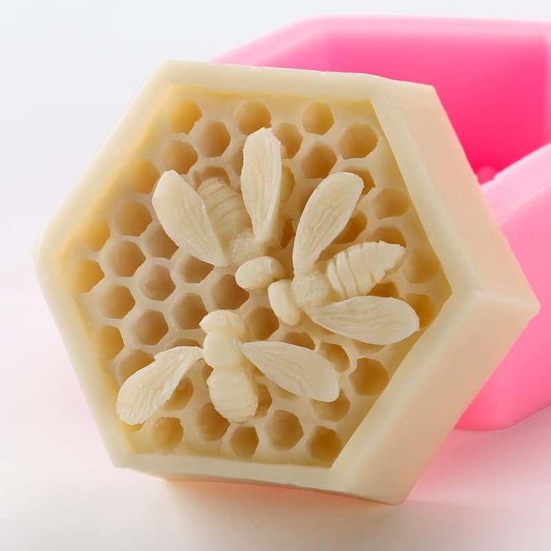 Miniatura 3 de Playing Mold Molde de silicona de jabón de 3 abejas y colmenas para bricolaje, jabón, pastelería, pastel, yeso, arcilla, chocolate, decoración
