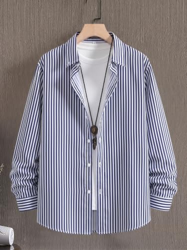 Image of Afflatus Men's Striped Casual Regular Fit Shirt Cotton Blend Stripe Full Sleeve Stylish Shirt for Men