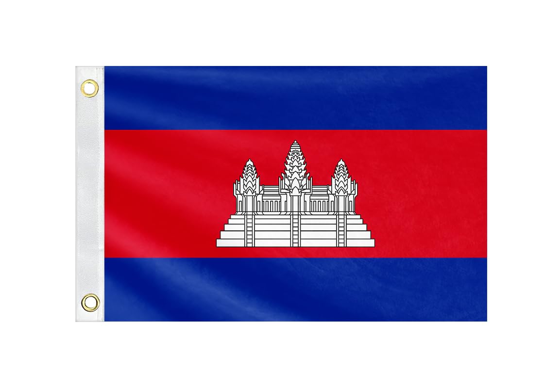 Double Sided Cambodia Boat Flag 12x18IN Cambodians Marine Small Flag Bright Colors Fade Proof Nylon Truck Motorcycle Banner with 2 Brass Grommets