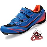 Milazzo Herren Fahrradschuhe, Rennradschuhe für Herren, Atmungsaktive Peloton Schuhen Radsportschuhe Kompatibel mit Look SPD SPD-SL Delta Lock Pedal Reitschuhe Blau Orange Größe 47