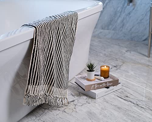 Striped Hand And Bath Towels For Bathroom | Set Of 2 Hand Towels | Organic Turkish Cotton | Large Soft Plush Fluffy Absorbent Ribbed Bath Towels (Hand Towel Set, Black) #TOP1