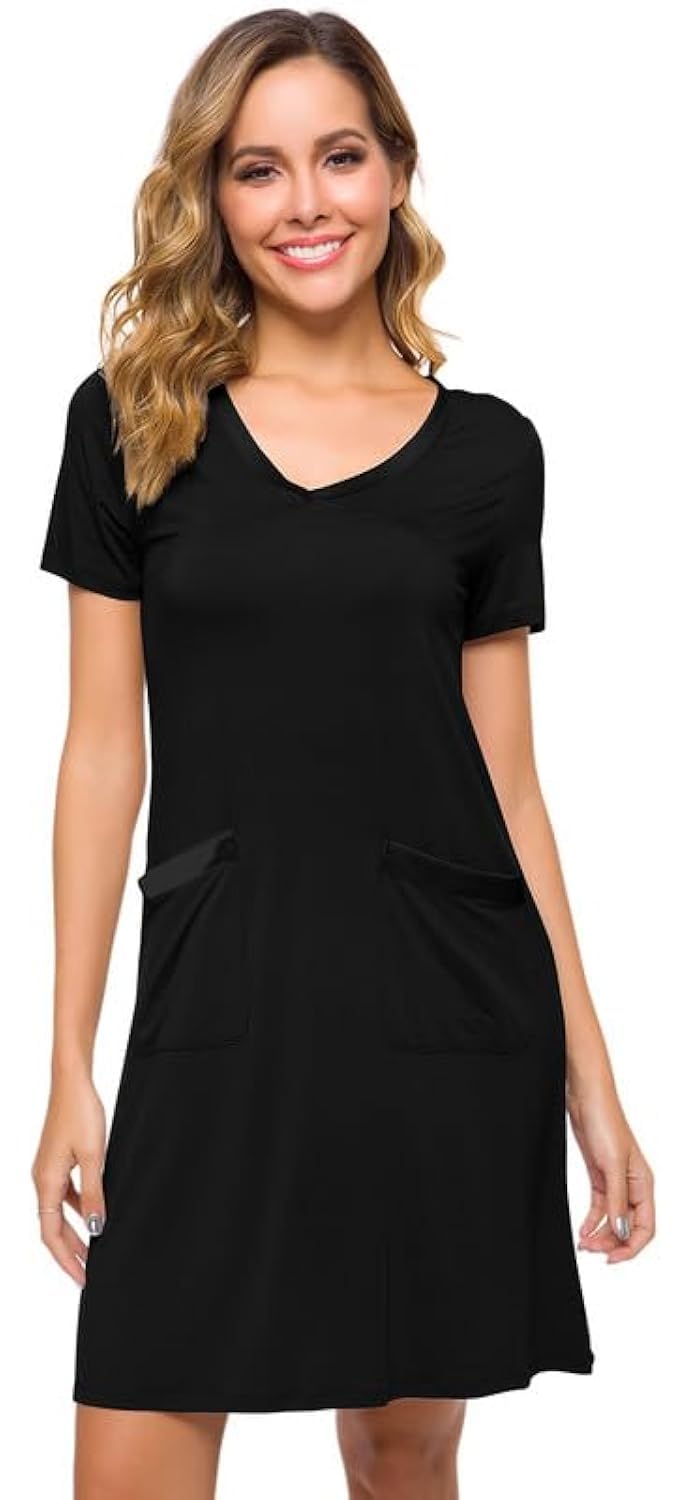 WiWi Soft Nightgown for Women Short Sleeve Sleep Shirts Plus Size Ladies Sleepwear Pajamas S-4X