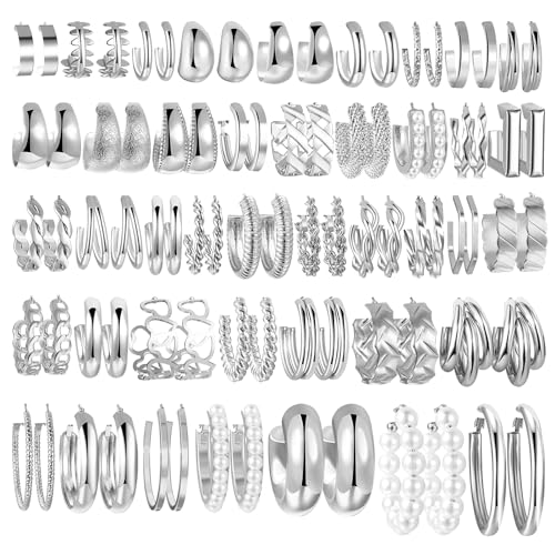 Boucles d'oreilles créoles pour un usage quotidien lot de 42 paires dorées tendances et perles